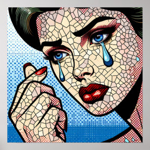Poster Joli Pop art Comic Tad Woman avec des larmes