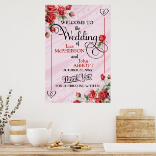 Poster Joli Red Roses Mariage Bienvenue