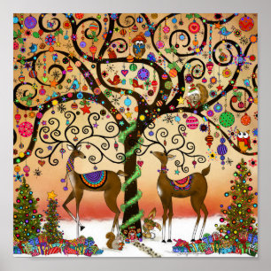 Poster Joli Reindeer ornements lunaires Noël