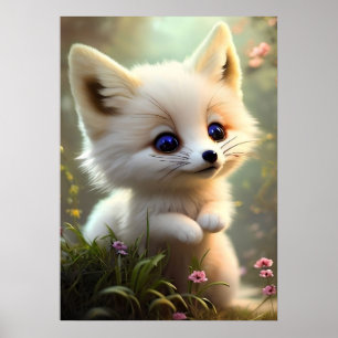 Poster Joli renard dans les fleurs sauvages
