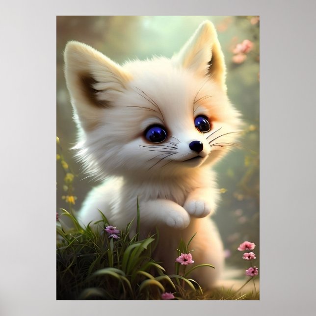 Poster Joli renard dans les fleurs sauvages (Devant)
