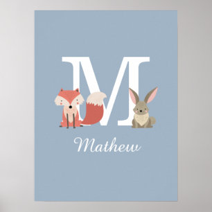 Poster Joli Renard Et Lapin Animaux De La Forêt Monogramm