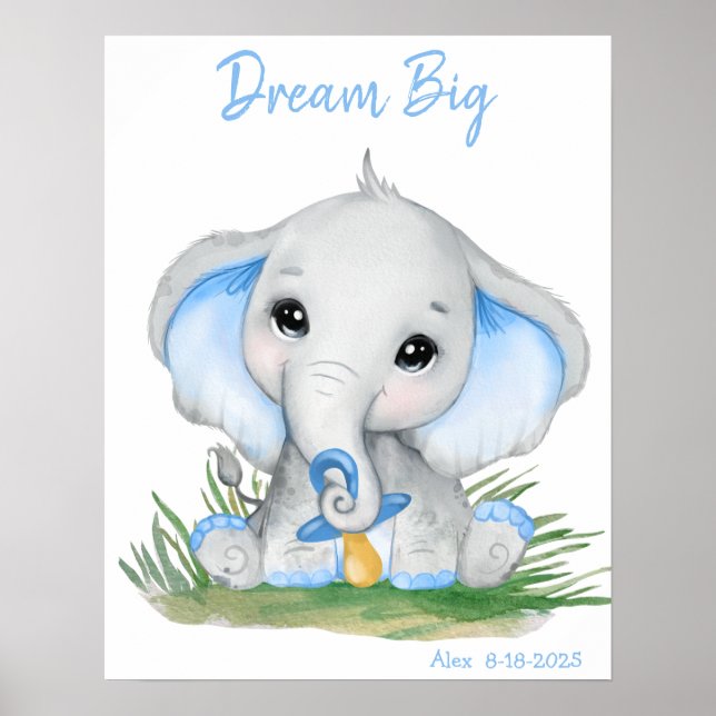 Poster Joli rêve grand éléphant bleu personnalisé (Devant)