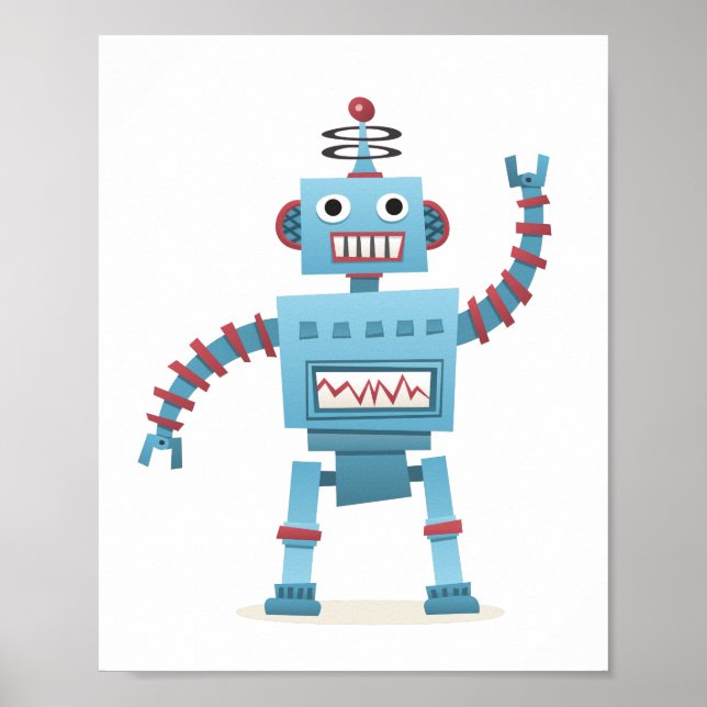 Poster Joli robot rétro android enfants dessin animé mur  (Devant)