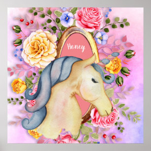 Poster Joli Roses Unicorne nommé Girls Room Wall Art
