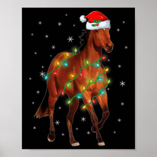 Poster Joli Santa Claus Horse Xmas Lumières Arbre Joyeux