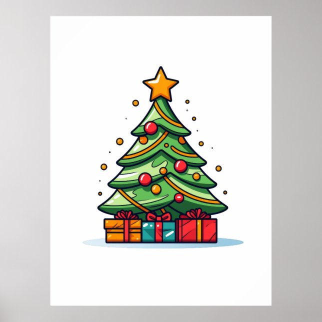 Poster Joli sapin de Noël décoré (Devant)