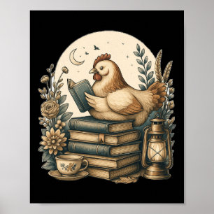 Poster Joli style Cottagecore poulet lisant un livre Ne