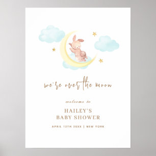 Poster Joli Sur Le Baby shower Lapin Lune Bienvenue