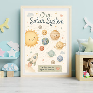 Poster Joli Système Solaire Nursery Planètes Aquarelle