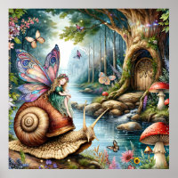 Joli terrain de fée avec mignon escargots et papil