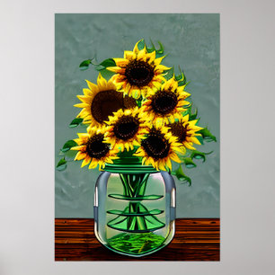 Poster Joli tournesol dans les vases en verre