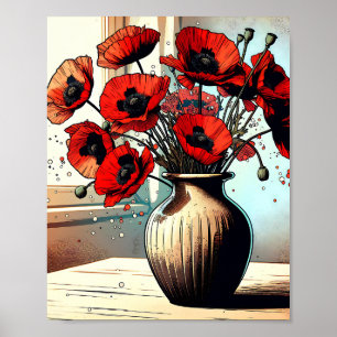 Poster Joli Vase de Red Poppies
