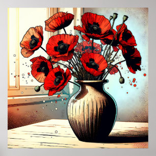 Poster Joli Vase de Red Poppies