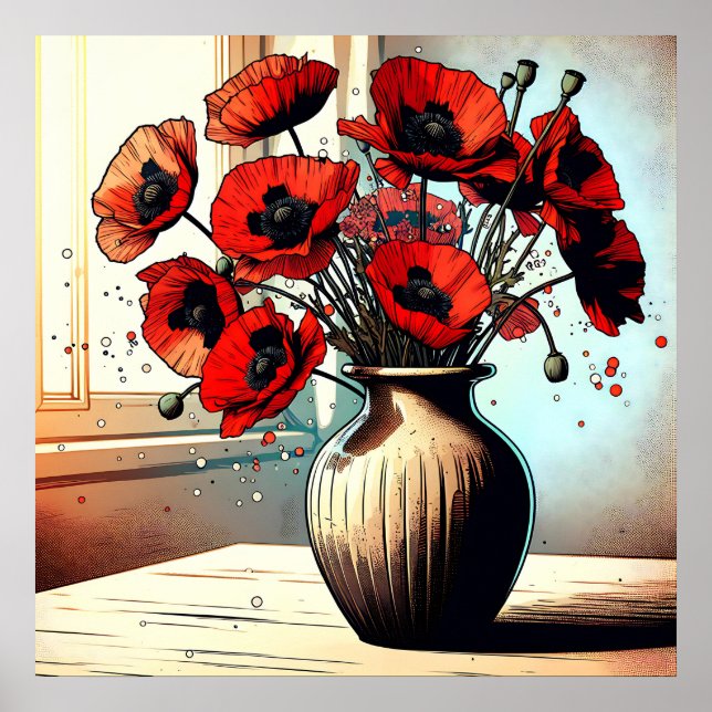 Poster Joli Vase de Red Poppies (Devant)