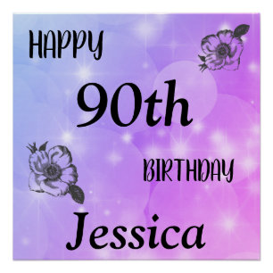 Poster Joli violet pétillant Joyeux 90e anniversaire