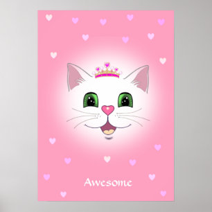 Poster Joli visage de chat royal avec le coeur rose