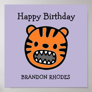 Poster Joli visage de tigre brun violet