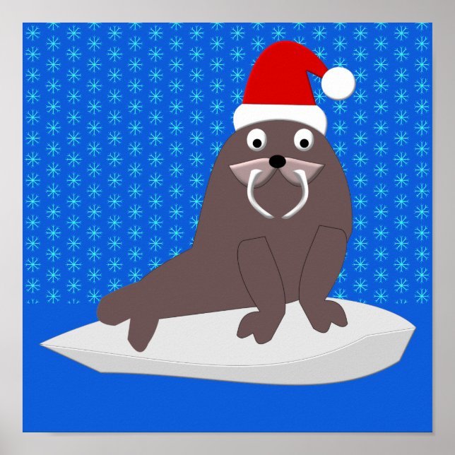 Poster Joli Walrus de Noël et Snowflakes (Devant)