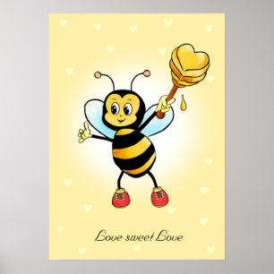 Poster Jolie abeille heureuse et nid d'abeille avec des c