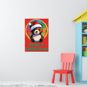 Poster Jolie adorable Kawaii Chibi Ours de Noël