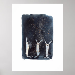 Poster Jolie amusante aquarelle lièvres conception abstra