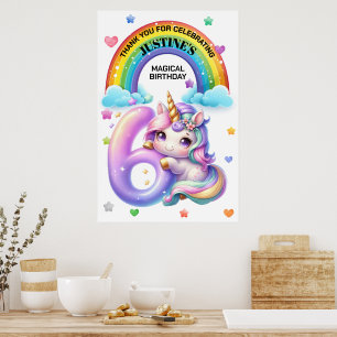 Poster Jolie arc-en-ciel et licorne pour une fête d'anniv