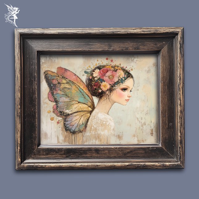 Poster Jolie Art à l'aquarelle pastel de fée papillon Boh (Créateur téléchargé)