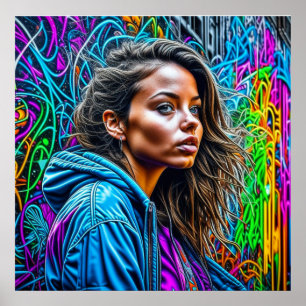 Poster Jolie art de rue graffiti couleur femme vierge