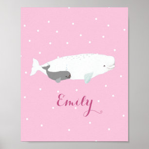 Poster Jolie Baleine Beluga Pour Filles, Nom Personnalisé