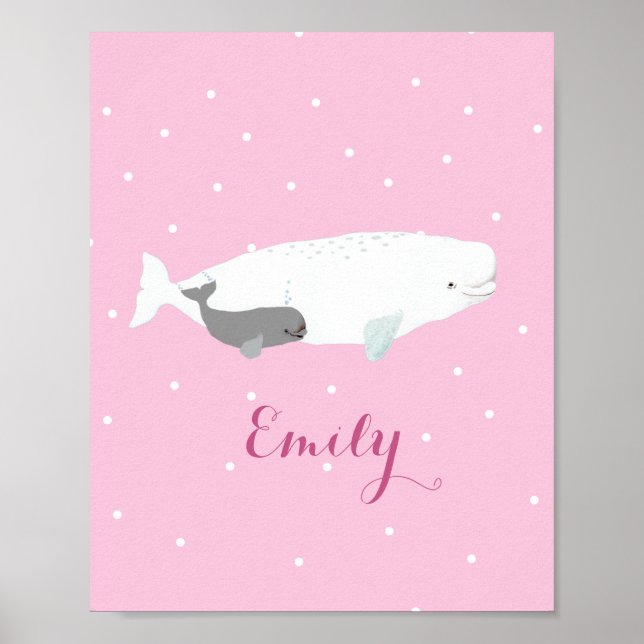 Poster Jolie Baleine Beluga Pour Filles, Nom Personnalisé (Devant)