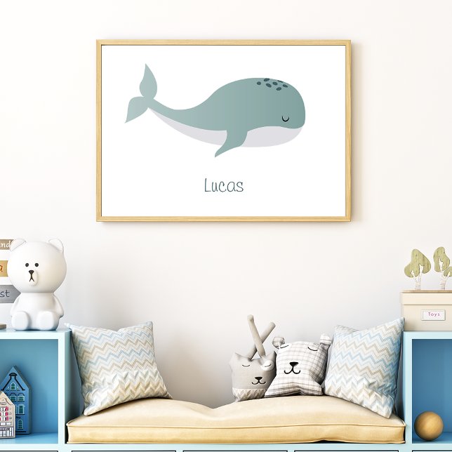 Poster Jolie baleine bleue avec un petit nom personnalisé (Créateur téléchargé)