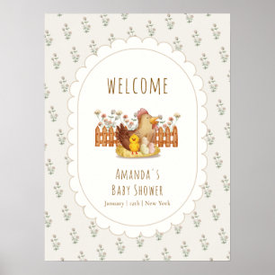 Poster Jolie Bienvenue à la Baby Shower Vintage Fleurie d