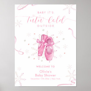 Poster Jolie Bienvenue Baby Shower Flocon de Neige Rose B