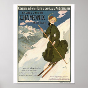 Poster Jolie Blonde Girl Skiing à Chamonix