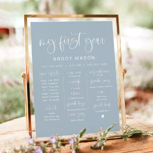 Poster JOLIE Boho Bleu Poussiéreux Garçon Premier Anniver