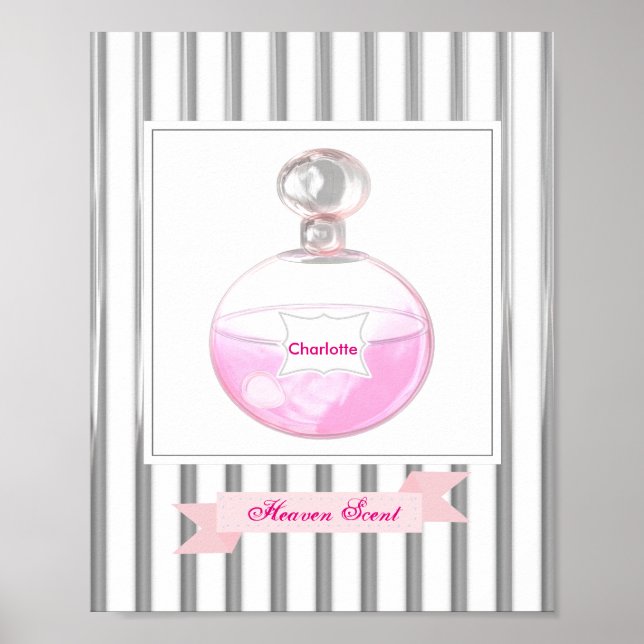 Poster Jolie bouteille de parfum rose personnalisée (Devant)