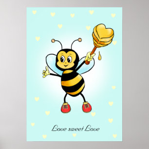 Poster Jolie Bumble Bee & Honeycomb avec Coeur Post