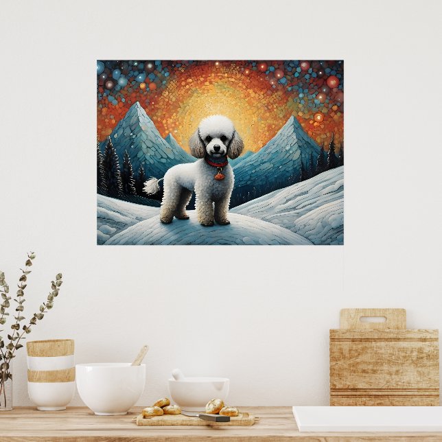 Poster Jolie caniche Snowy Mountain Joyeux anniversaire (Cuisine)