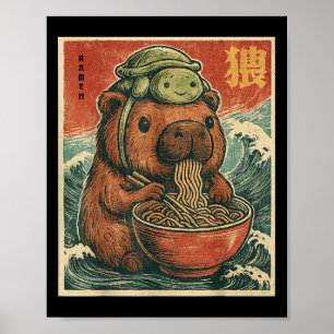 Poster Jolie Capybara Et Turtle Sac À Dos Ramen Kawaii Ca