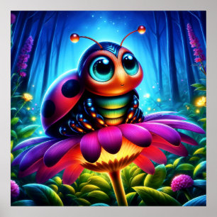 Poster Jolie coccinelle aux grands yeux avec une lueur my