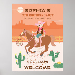 Poster Jolie Cowgirl et cheval fête d'anniversaire
