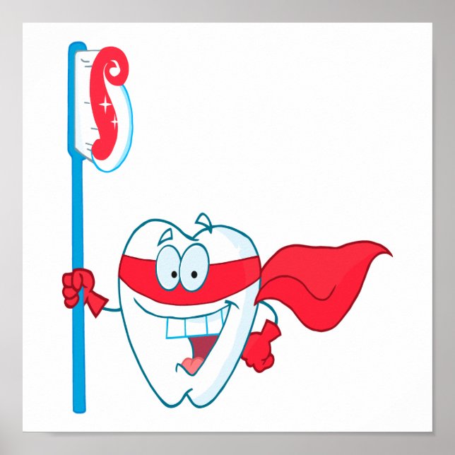 Poster Jolie dent Souriante Superhero dent avec brosse à  (Devant)