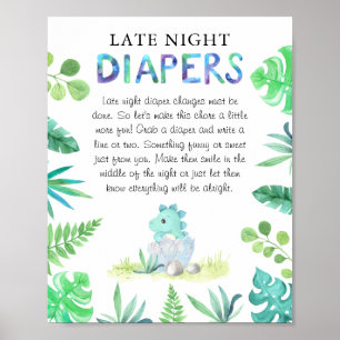 Poster Jolie douche bébé garçon dinosaure 'Couche de nuit