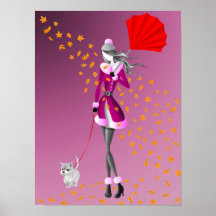 Jolie duo d'hiver dame & chien marche en automne