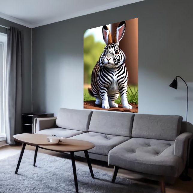 Poster Jolie et adorable Rabbit Zebra hybride | Art AI (Créateur téléchargé)
