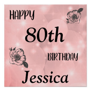 Poster Jolie étincelle rose Joyeux 80e anniversaire