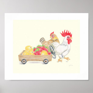 Poster Jolie famille de poulets Fraises Art de nurserie