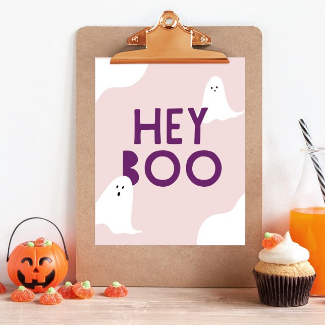 Poster Jolie Fantôme Hey Boo Fête d'Halloween Enfants (hey boo cute ghost halloween sign)