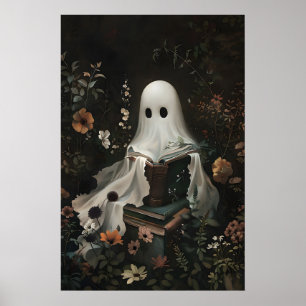 Poster Jolie fantôme lisant des livres imprimés, Hallowee